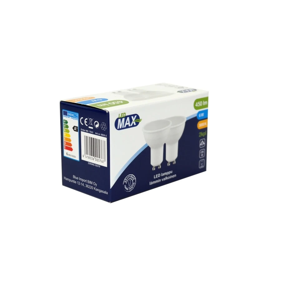 LED Max GU10 6W 450lm 3000K 2kpl Led Kohdelamppu 4 LED Max GU10 6W 450lm 3000K 2kpl Led Kohdelamppu - Image 2